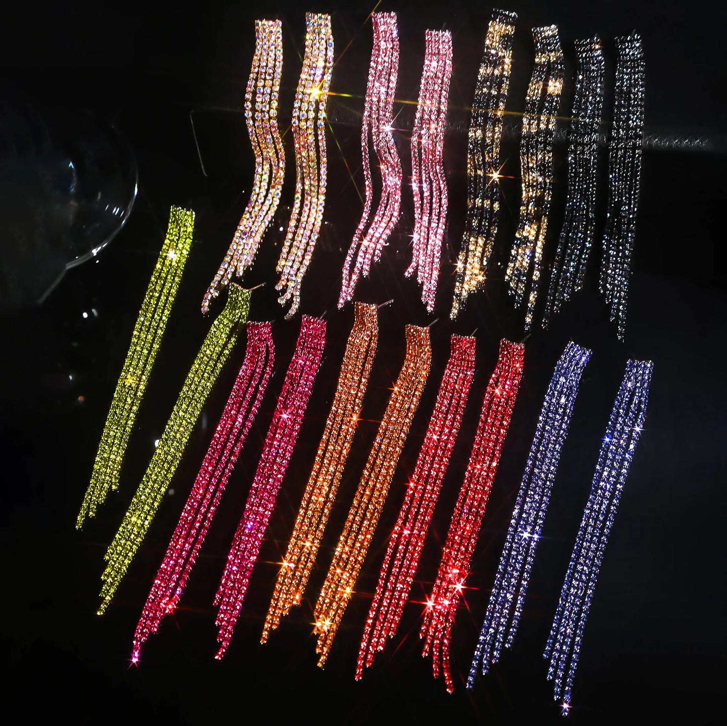 Earring  Luxury Custom Color Rhinestone Crystal Long Tassel Earrings for Women Bridal Drop Dangling Earrings Party Wedding Jewelry Gifts