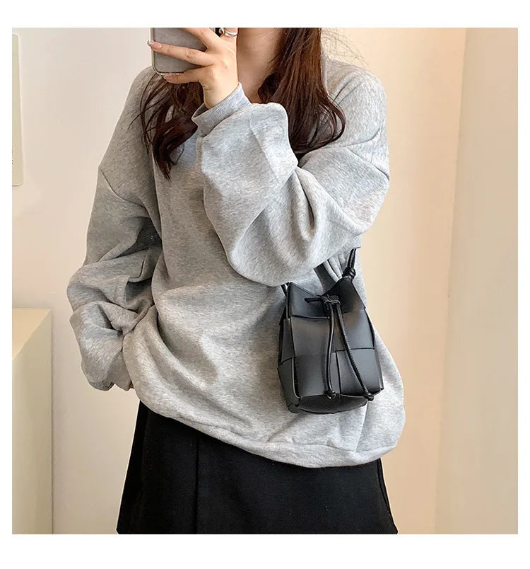 Handbags Fashion Weaving Pu Leather Bucket Bags For Women 2022 Designer Crossbody Shoulder Bags Soft Pu Leather Ladies Sling Bags