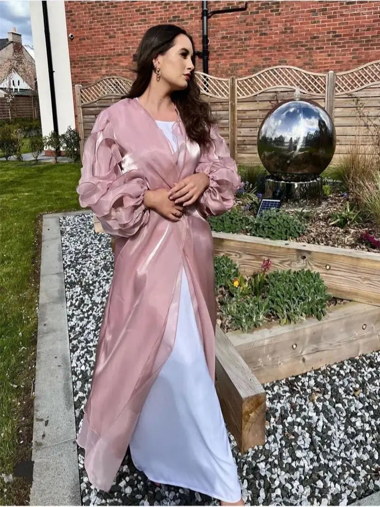 Ramadan Eid Satin Butterfly Sleeve Kimono Abaya Women Kaftan Islam Muslim Cardigan Kebaya Caftan Marocain Robe Femme Musulmane