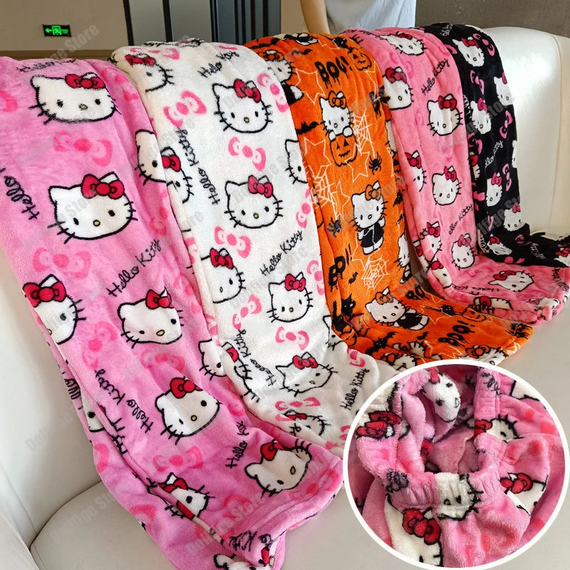 Winter Warm Sleepwear 
Sanrio Christmas Hello Kitty Flannel Pajamas Black Women'S Warm Woolen Cartoon Casual Home Pants In Winter Fashion Trousers Gift