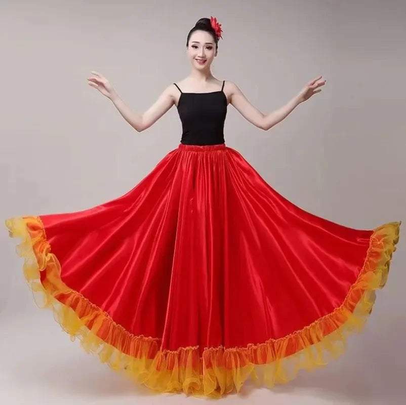 dancers  
Gypsy Woman Spanish Flamenco Skirt Polyester Satin Smooth Big Swing Carnival Party Ballroom Belly Dance Costumes Dress