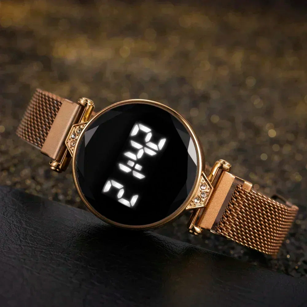 Women Watch Luxury Women's Watches Rose Gold Stainless Steel Ladies Wristwatch LED Digital Watch for Women Electronic Clock Reloj Mujer