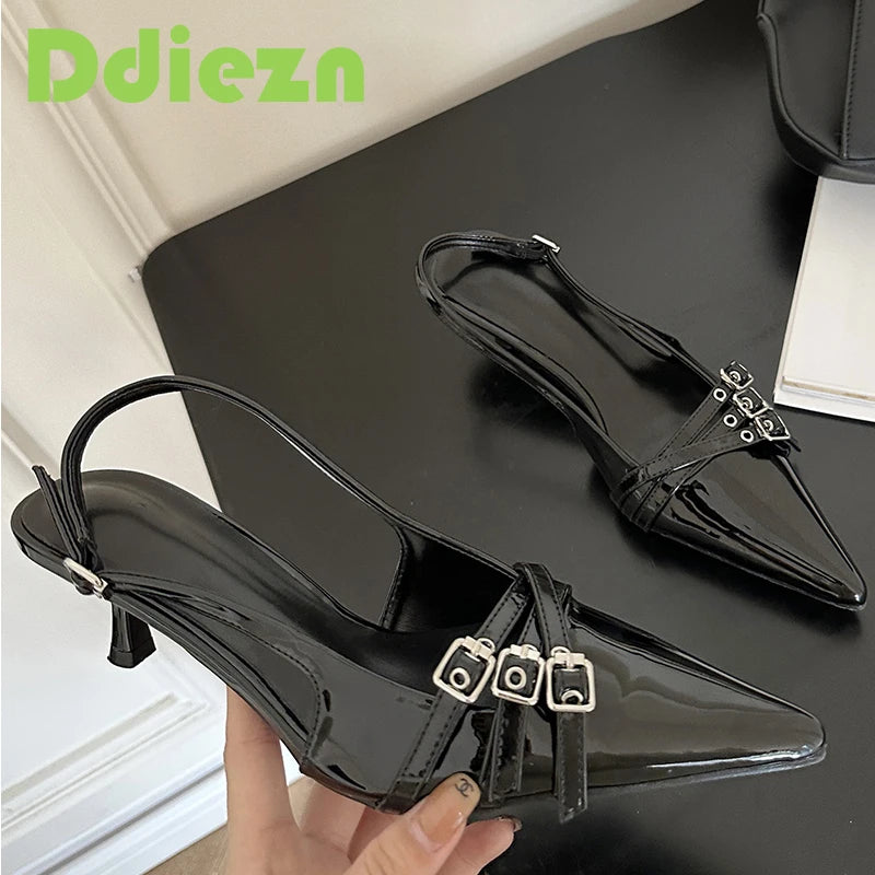 WOMEN SANDALS New High Heels Sandals Women Shoes Spring Summer Footwear Pointed Toe Party Ladies Shoes Fashion Buckle Strap Female Pumps