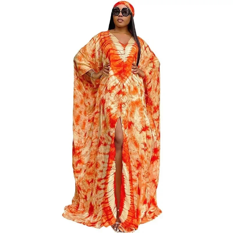 European Clothing
Middle Eastern Ethnic Style Retro Long Robe Printed Large Hem with Headscarf Dress European and American Women Clothing African