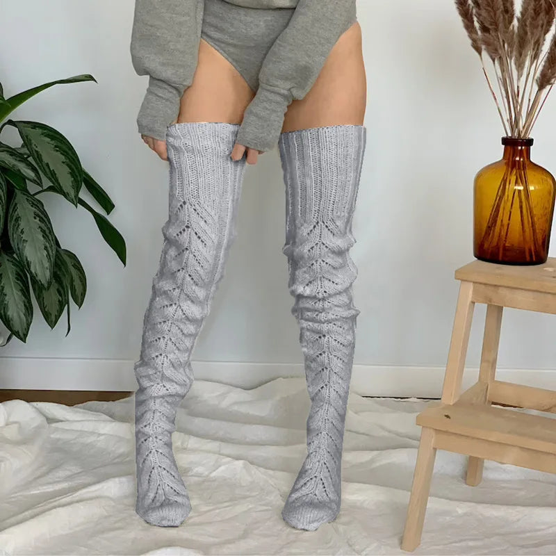 Stockings 
Women Thigh High Socks Extra Long Woolen Knit Warm Thick Tall Long Boots Stockings Leg Warmers For Girls Winter Pile Thick Socks