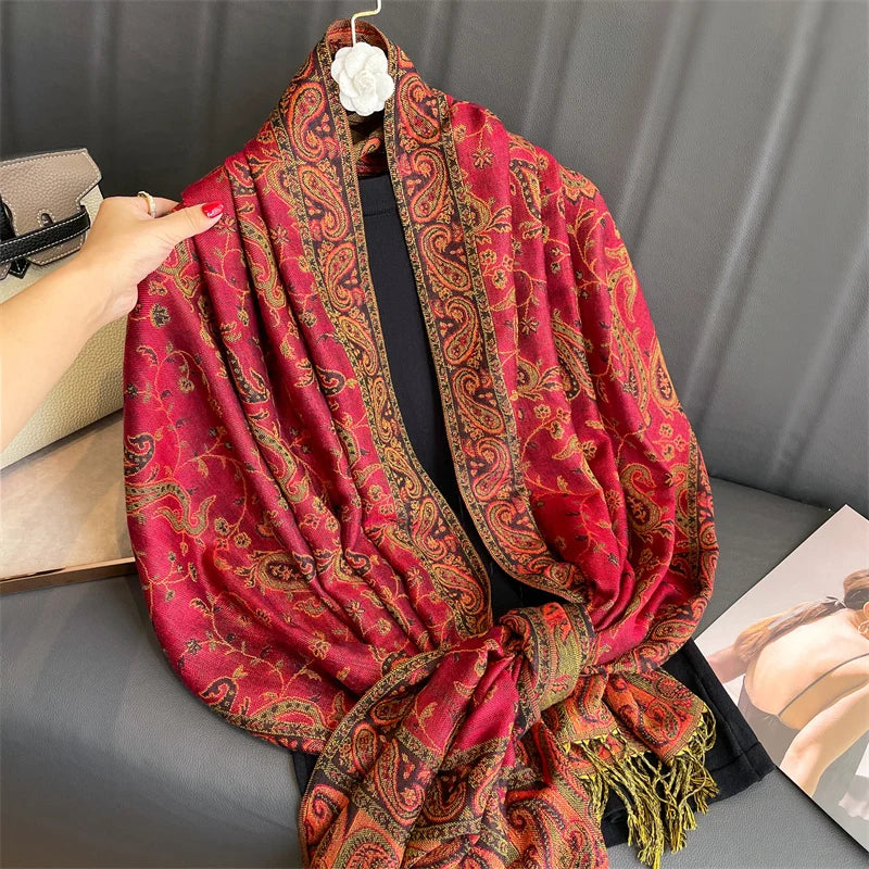 High Quality Luxury Brand Autumn Cashmere Pashmina Shawl Lady Wrap Warm Winter Scarves Design Print Female Foulard Cotton Stoles Scarf 2023