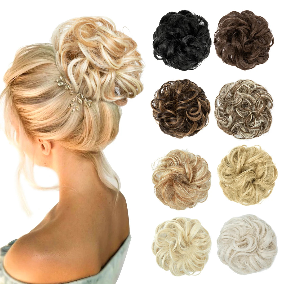 Hair Extensions and Wigs
Synthetic Messy hair piece Daily Use Chignon Scrunchies Fake Elastic Hairpiece Blonde Brown Donut Bun For Women H9