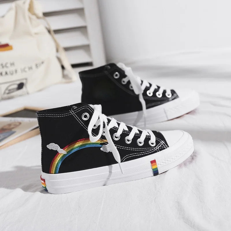 canvas shoes Women Canvas Sneakers Rainbow High Top Canvas Shoes Woman Sneakers Vulcanized Shoes Fashion Summer Sneaker Flats White Shoes