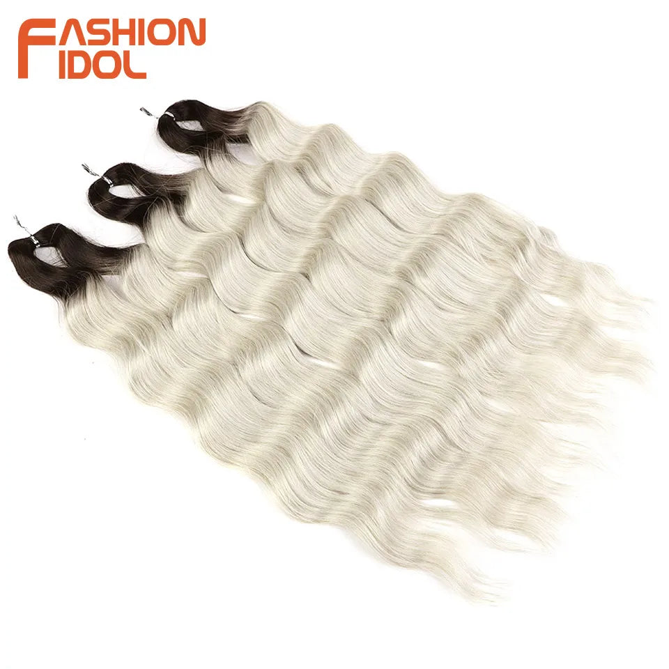 Hair Extensions and Wigs
FASHION IDOL Lena Hair Synthetic Deep Wave Braiding Hair Extensions 24 Inch Water Wave Crochet Braid Hair Ombre Blonde Fake Hair