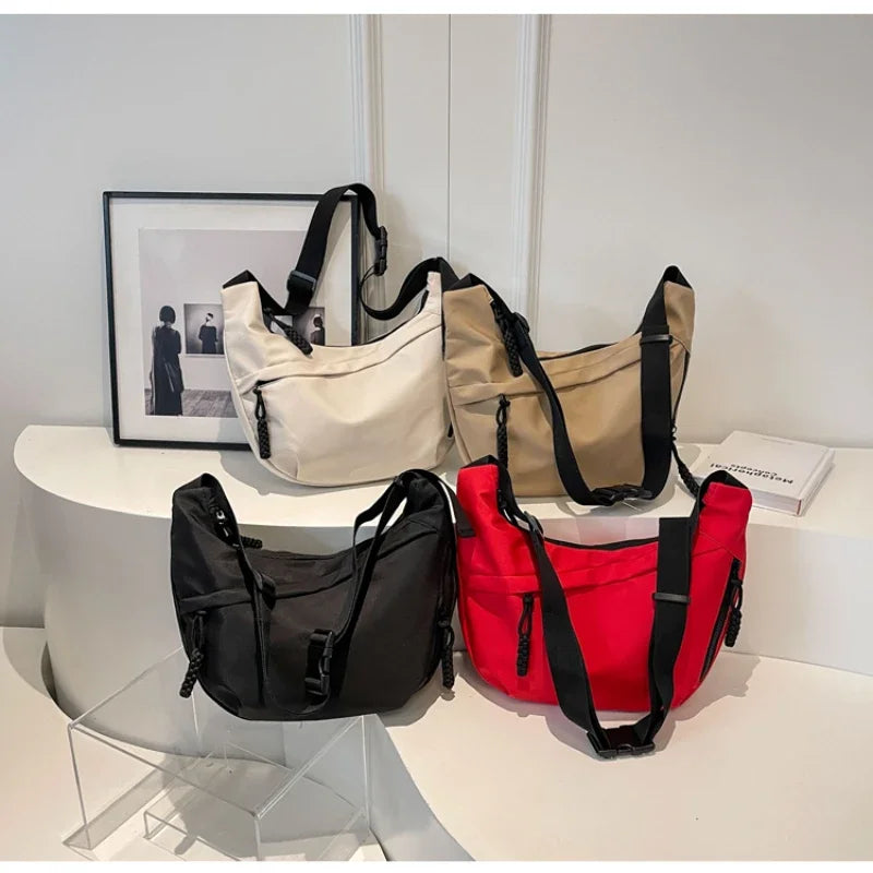 Handbags nylon Hobos crossbody bags Solid casual zipper women's bags 2024 fashion high quality on sale bolsa crossbody de cor sólida