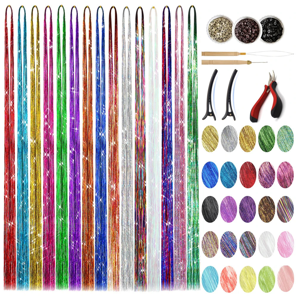 Hair Extensions and Wigs
Hair Tinsel Kit (36 Inch, 12Colors/12Colors With Tools) Sparkle Hair Tinsel With Tools Multi-color Colors 36 Inch Glitter Fairy