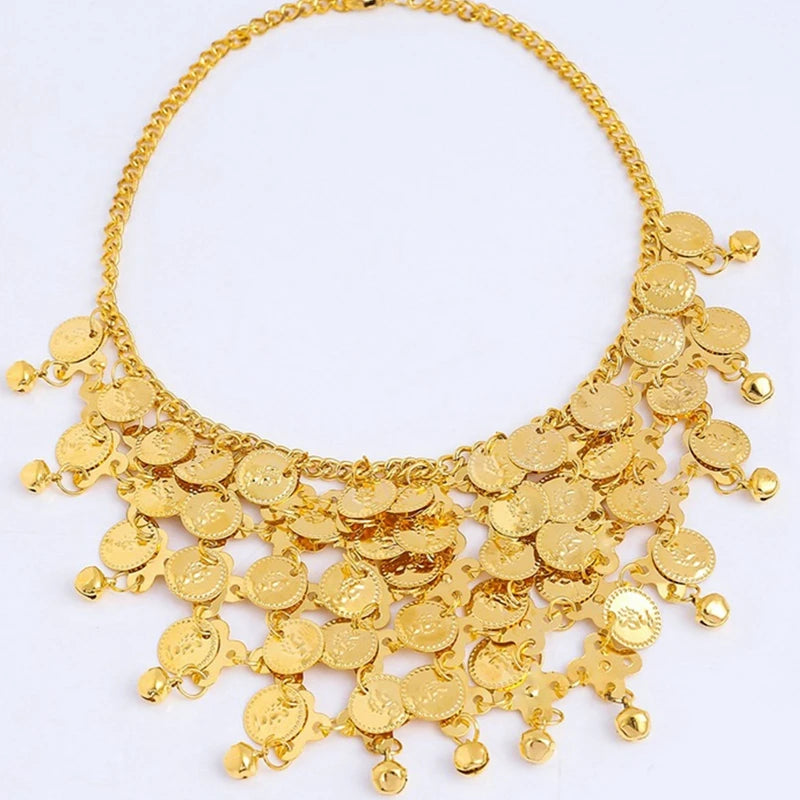 dancers  
Gold Color Carved Sequins Bell Choker Necklace for Women Ethnic Tribe Indian Belly Dance Summer Beach Jewelry