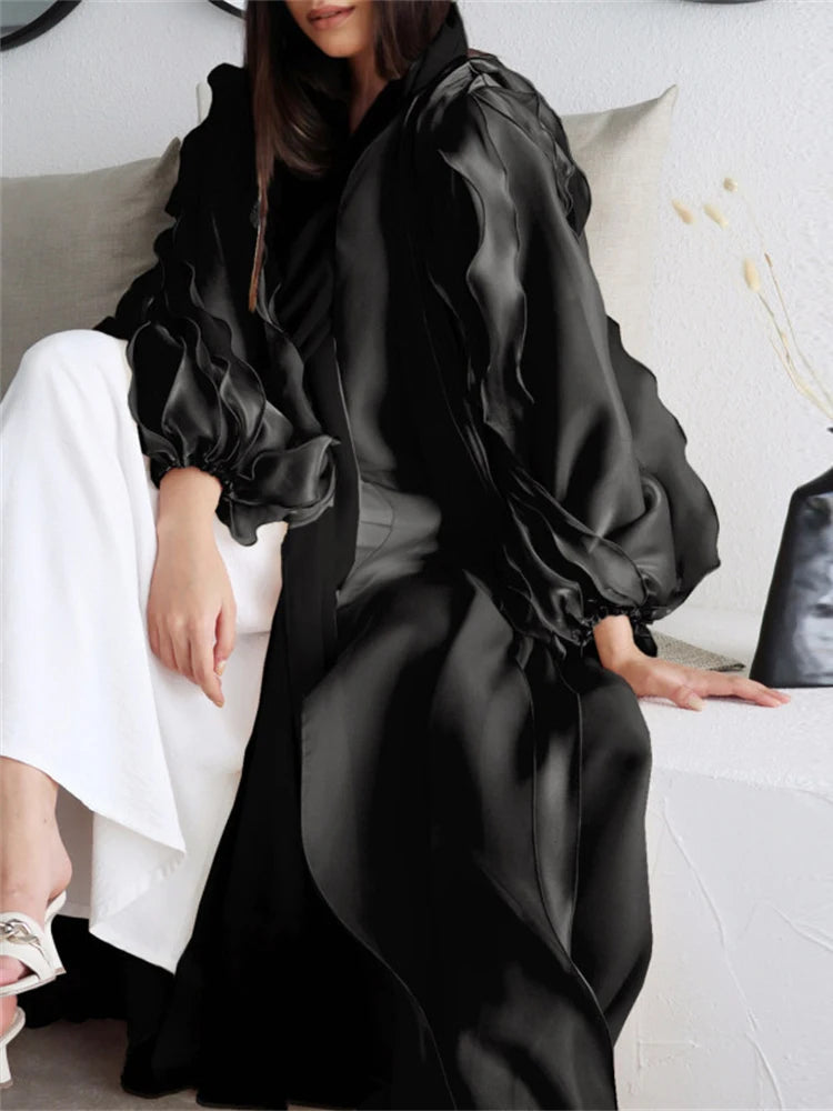 Ramadan Eid Satin Butterfly Sleeve Kimono Abaya Women Kaftan Islam Muslim Cardigan Kebaya Caftan Marocain Robe Femme Musulmane