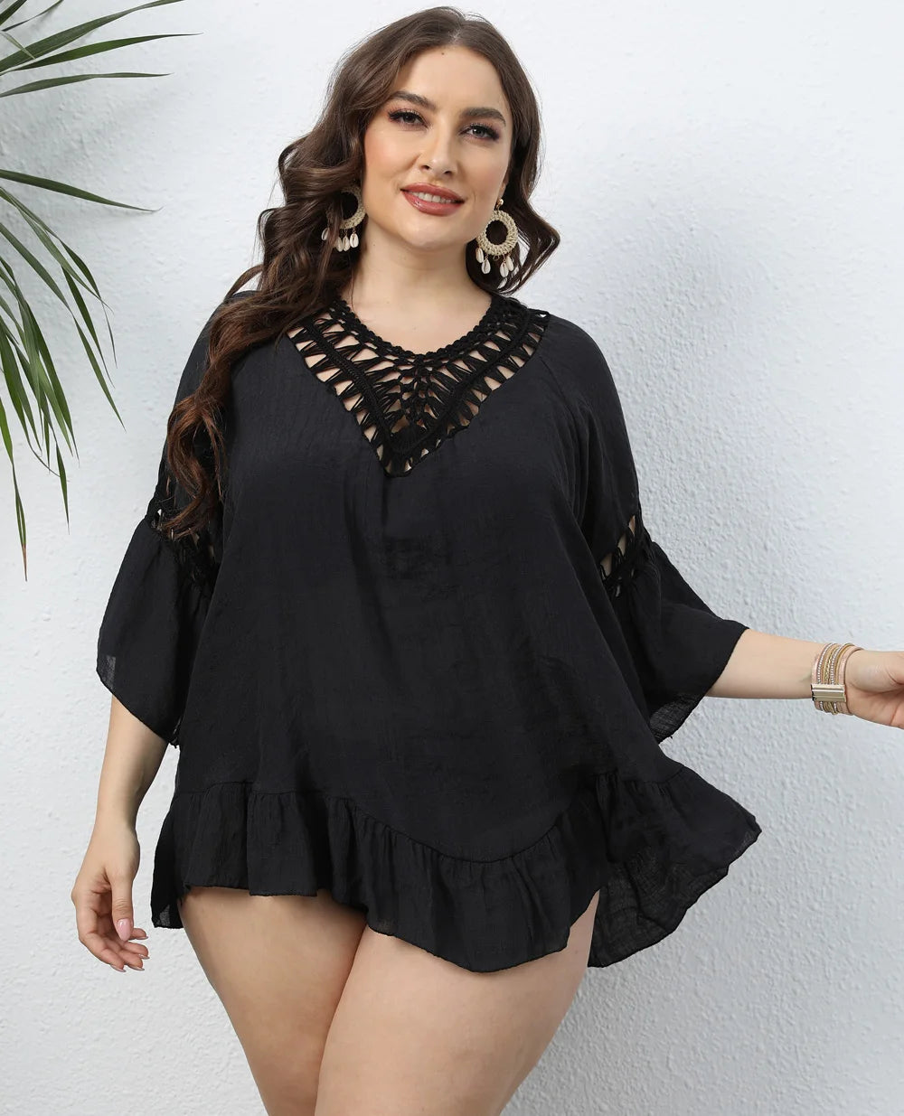 Plus Size Bikini Women Swimsuit Cover-up Sleeveless Bathing Suit Beach Wear Knitting Swimwear Mesh Beach Dress