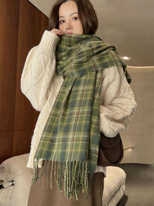 New High Quality Imitation Cashmere Women Scarf Winter Preppy Style Vintage Plaid Scarve Pashmina Mujer Foulard Blanket Wrap Shawl Pareo