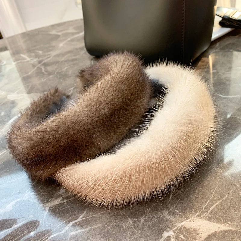 Elegant Look Hot Sale Women Luxury winter 100% Real Mink Fur Headbands High Quality Real Fur Hair Band Lady Fashion Hair Hoop Furry Gift