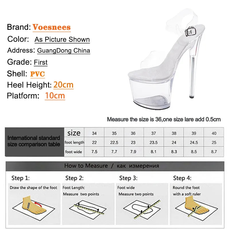 WOMEN SANDALS 20CM PVC Anti-skid Pole Dance Pumps Women's Thin Heel Sexy Transparent Crystal Shoes Waterproof Platform 17CM High Heels Sandals