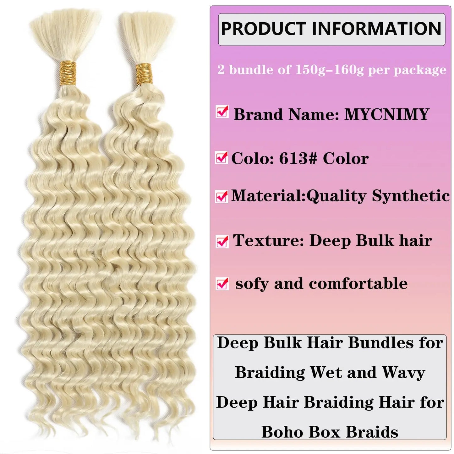 Hair Extensions and Wigs
613 Blonde Human Braiding Hair For Boho Braids Deep Wave Crochet Human Hair Braiding Hair Knotless Micro Bohemian Braiding Human