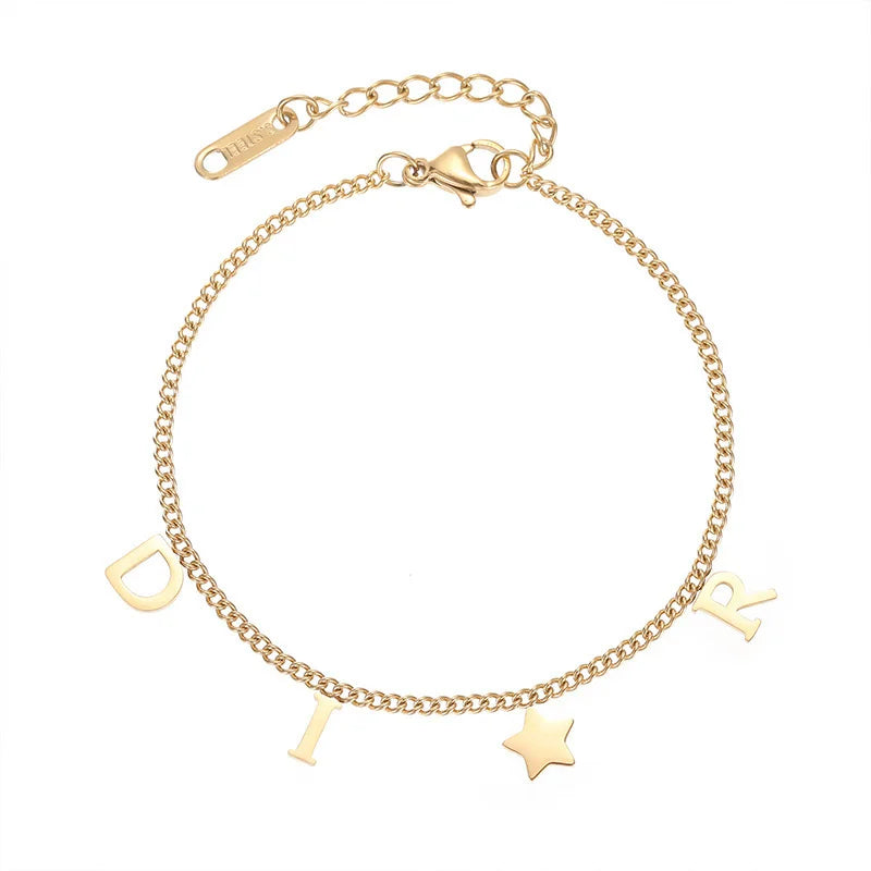 Bracelets Luxury Woman Korea New Fashion Letter Star Pendant Bracelet Woman Simple Vintage Stainless Steel Bracelet Luxury Jewelry Accessories Gifts