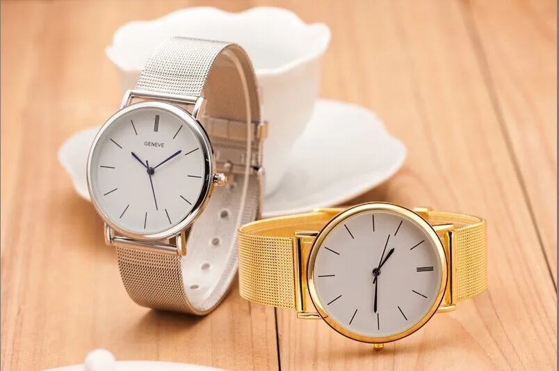 Women Watch New Famous Silver Casual Geneva Quartz Watch Women Metal Mesh Stainless Steel Dress Watches For Gift Relogio Feminino Hot Clock