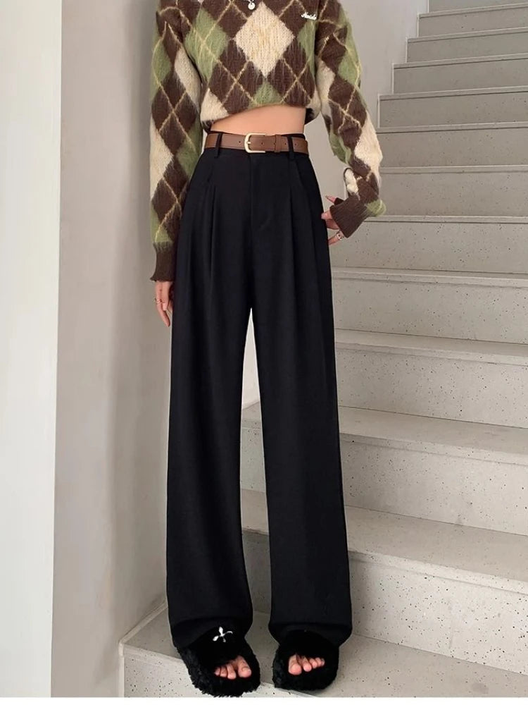 Pants Fashion High Waist Wide Leg Pants Women Spring Fall Baggy Black Trouser Office Ladies Full Length Straight Suit Pant Outwear New