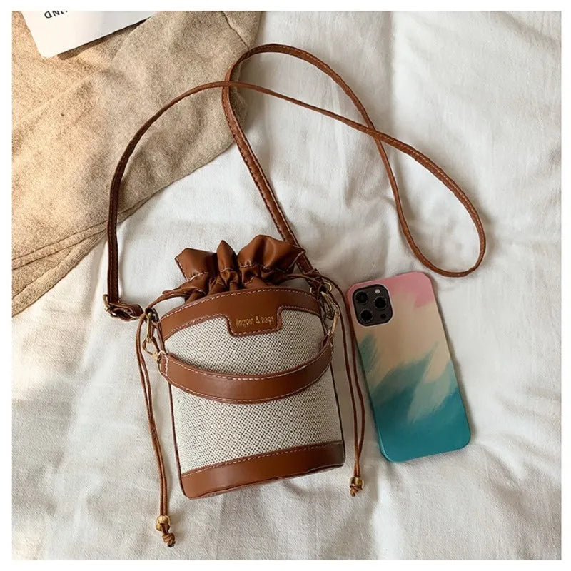 Handbags Women Shoulder Bags Cylinder PU Leather Bucket Crossbody Bag Casual Drawstring Handbags Purse for Travel Shopping