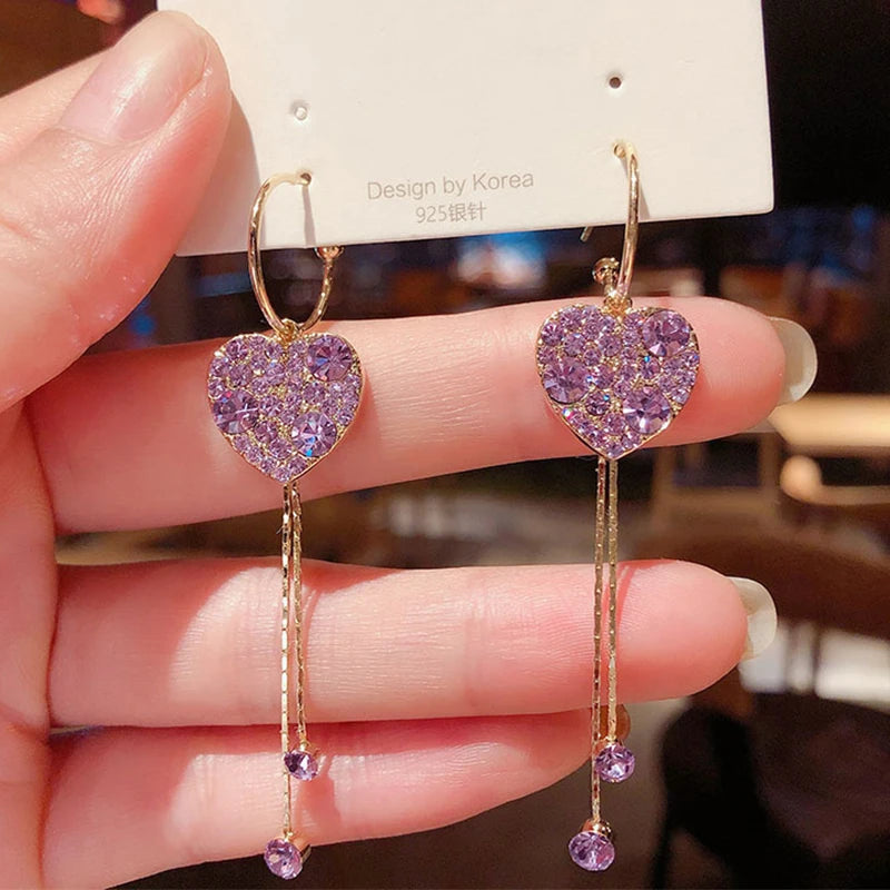 Earring  Exquisite Blue Heart Shaped Zircon Earrings for Women Luxury Long Tassel Ear Line Dangle Earring Ladies Wedding Party Jewelry