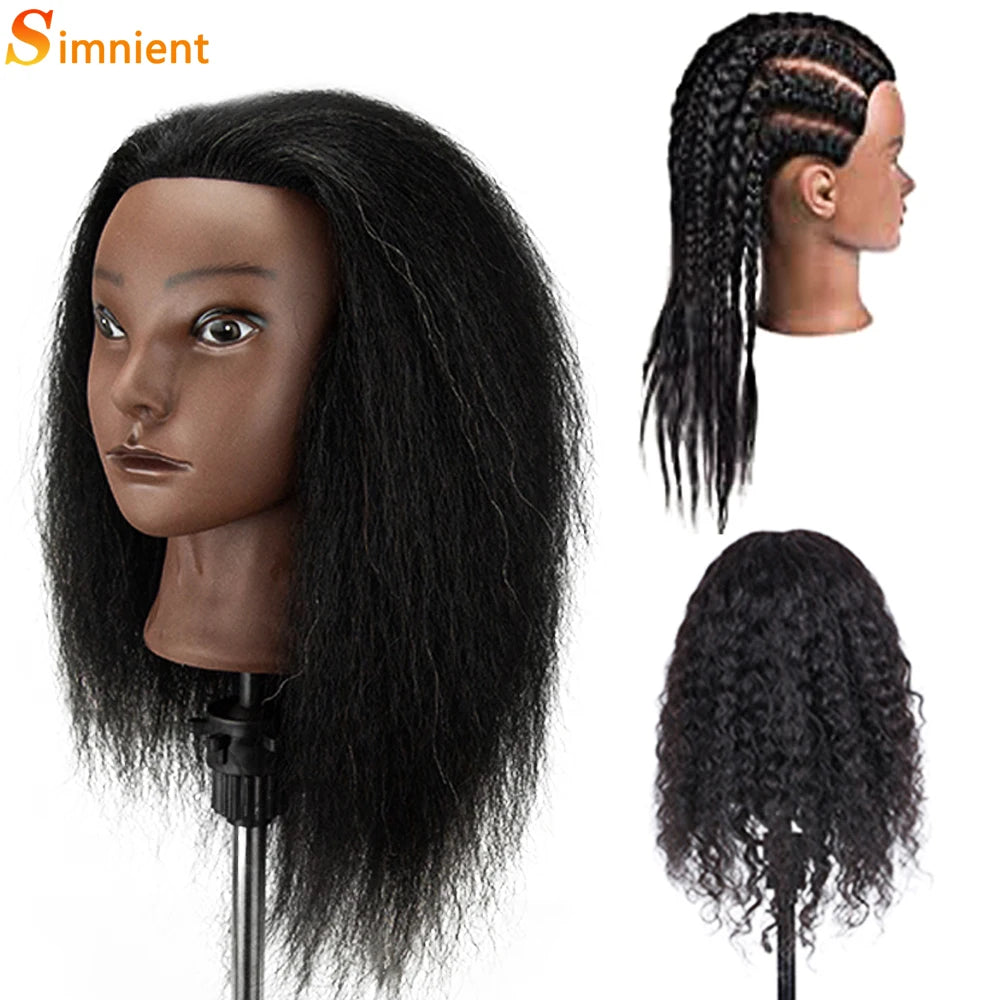 Hair Extensions and Wigs
African Mannequin Head 100%Real Hair Hairdresser Training Head With Tripod  Manikin Cosmetology Doll Head For Braiding Styling