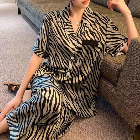 Pajama Sets 
Zebra Leopard Print Women Grunge Elegant Sleepwear Pajamas Casual Trendy Fashion House Loungewear 2024 New Spring/fall Home Set