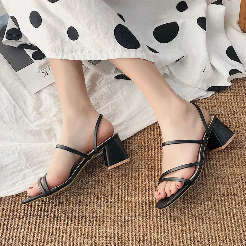 WOMEN SANDALS High Heel Sandals Summer Casual Female Shoes Woman Square Heel Open Toe Ankle Strap Ladies Sandalias Wedge Shoe 2022 New