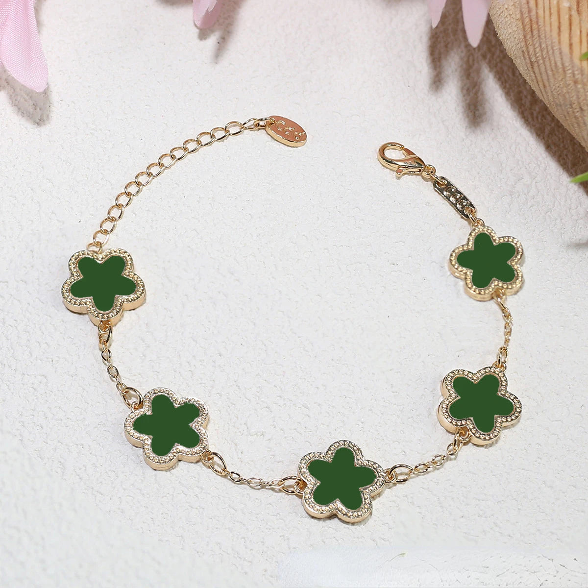 Bracelets Luxury Woman New Luxury Gold Plated Five Flower Charm Bracelet for Women Gift High Quality Colorful Clover Jewelry Birthday Girls Gifts