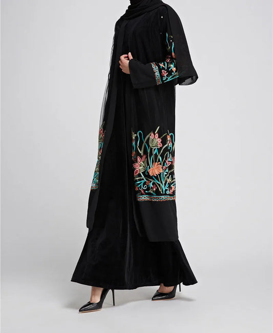 Fashion Lace Flower Embroidered Abaya 2024 Luxury Elegant Muslim Kaftan Modest Dresses Islam Clothing for Women Kebaya