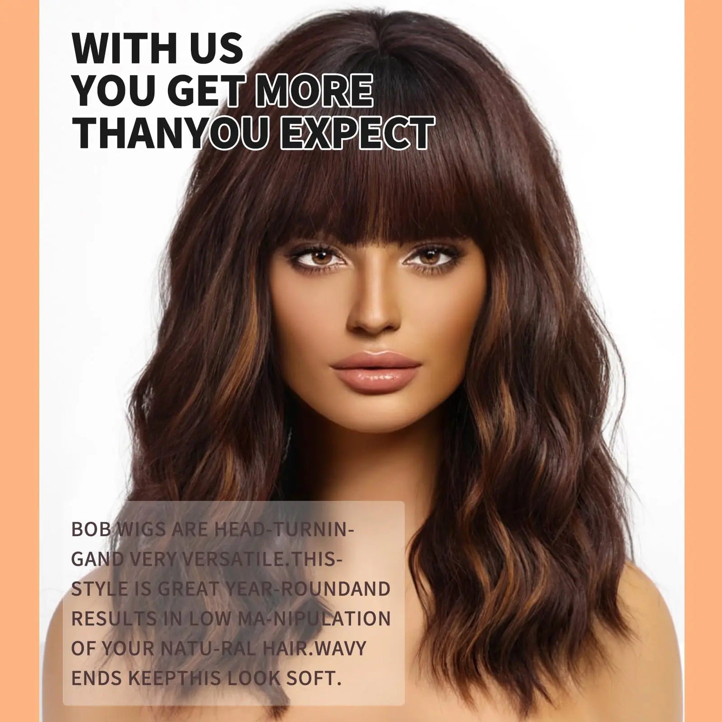 Hair Extensions and Wigs
Short Brown Highlight Wigs With Bangs Natural Wavy Hair Wigs For White Women Heat Resistant Synthetic Bob Wig Shoulder Length