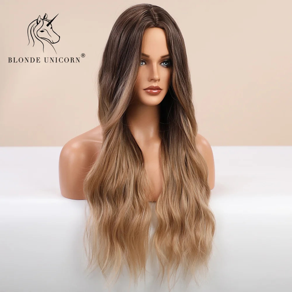 Hair Extensions and Wigs
Blonde Unicorn Synthetic Wig Ombre Blonde Brown Long Wigs Middle Part Hair Wig Daily Natural Wavy Heat Resistant Fiber for Women