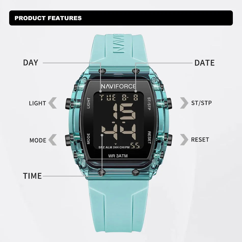 Women Watch NAVIFORCE Women Sports Watches Waterproof LCD Digital Silicone Bracelet Female Wristwatches Luminous Alarm Electronic Clock 2023