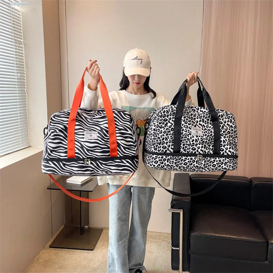 Travel Bag  Women's Handbag Leopard Zebra Print Waterproof Large Size Luggage Fitness Dry Wet Separation Duffle Bag Weekend Bag