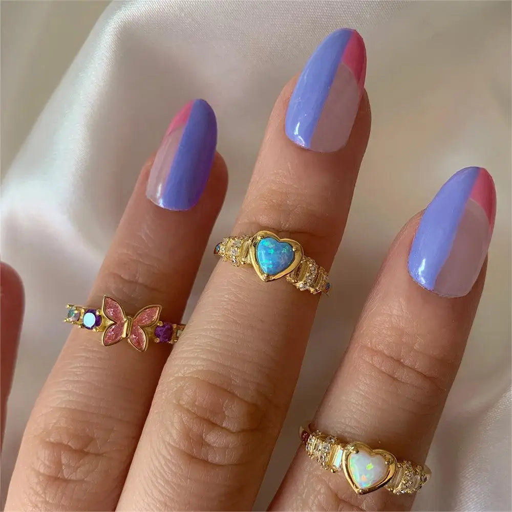 Luxury  Rings Luxurious Sky Blue Opal Ring 2024 New Fashion Stella Heart Zircon Woman Ring Party Jewelry Accessories