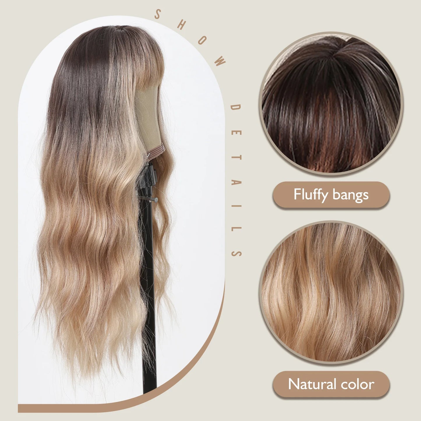 Hair Extensions and Wigs
LOUIS FERRE Ombre Brown Blonde Synthetic Wigs for Women Long Natural Wavy Hair Wigs With Bangs Daily Party Heat Resistant Fibre