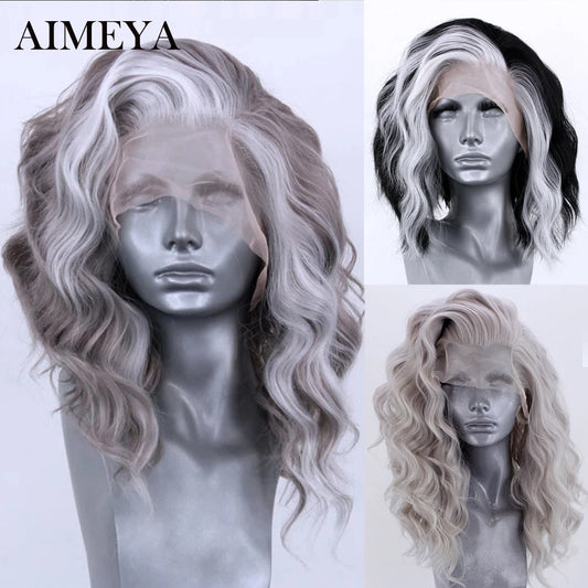 Hair Extensions and Wigs
AIMEYA Synthetic Lace Front Wig Highlight Grey Lace Wigs for Black Women Side Part Cosplay Wigs Short Wave Wig Natural Hairline