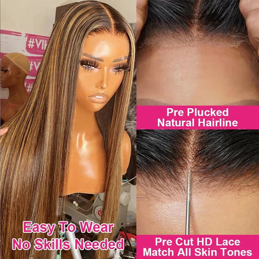 Hair Extensions and Wigs
Highlight Glueless Wig Human Hair Ready To Wear And Go Preplucked Straight 13x4 HD Lace Frontal Colored Human Hair Wigs On Sale