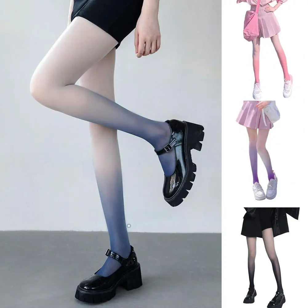 Tights 
Women Pantyhose Gradient Contrast Color Skinny Thin Breathable Candy Color Cosplay Long Stockings Tights