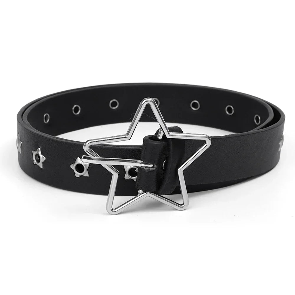 Belts Star Eye Rivet Belt Goth Style Double Pin Buckle Man/woman Fashion Casual Punk Style Pu Leather Waistband for Jeans Y2K Belt