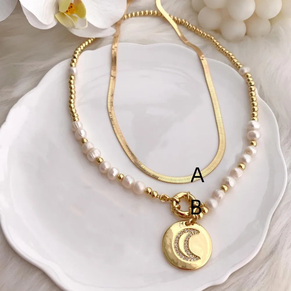 Necklaces Women KKBEAD Zircon Moon Pendant Necklace for Women 2022 New In Fall and Winter Jewelry Natural Freshwater Pearl Necklaces Choker