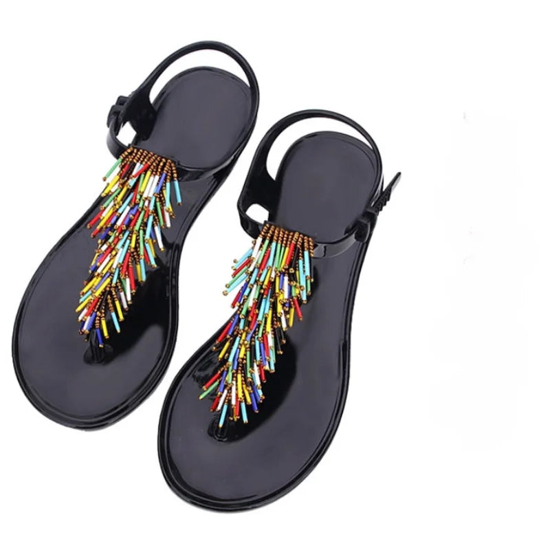 WOMEN SANDALS  Shoes Flip-flops Sandals for Woman Black Footwear Plastic with Low Heels Summer 2024 Crystal Pvc Wholesale Luxury Sale H