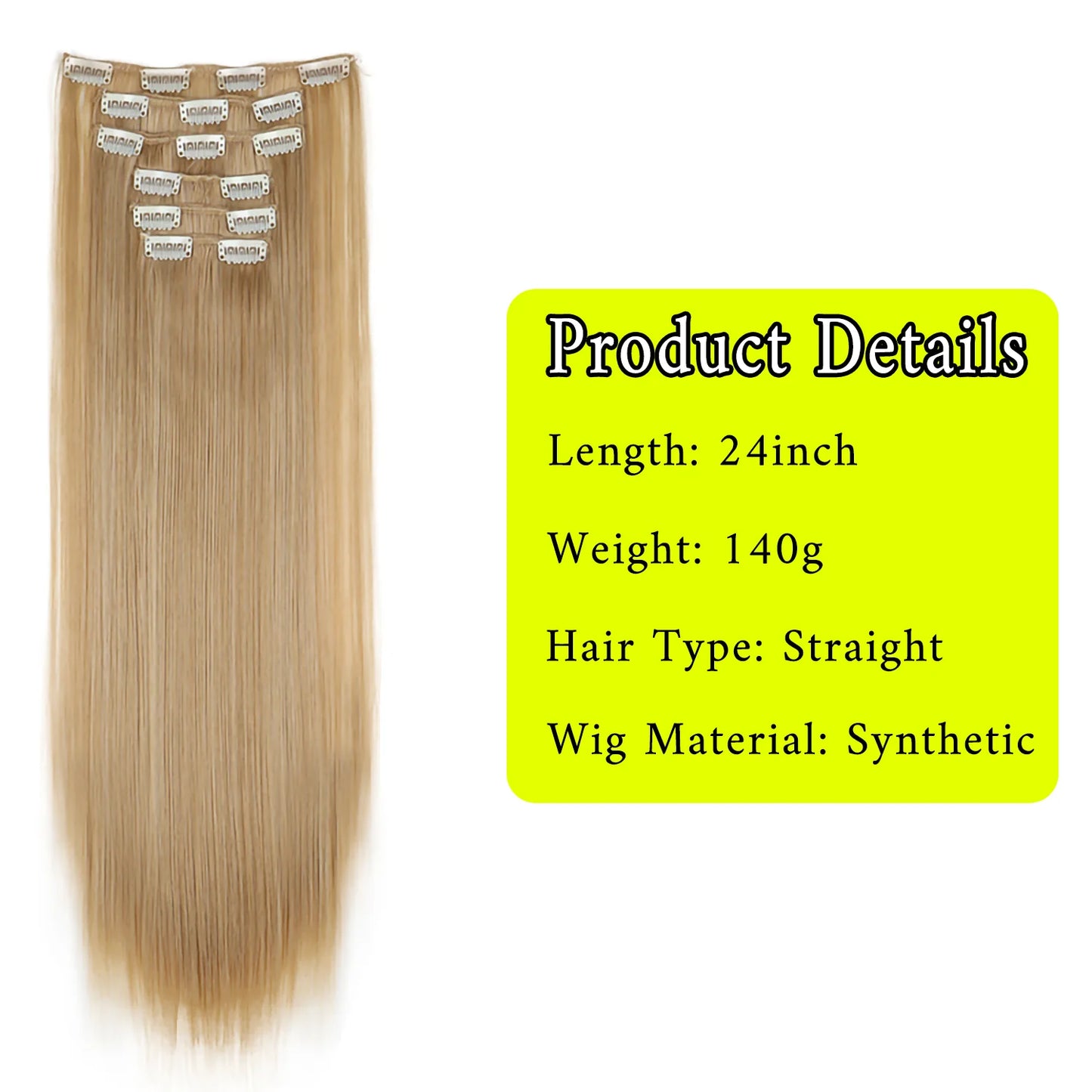 Hair Extensions and Wigs
24Inch 16 Clips in Hair Extensions Long Straight Hairstyle Synthetic Blonde Black Hairpieces Heat Resistant False Hair Daily Use