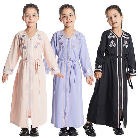 India and Pakistan Clothing 
Children Robe w/ Long Sleeves Teenager Muslim Clothing Girls Kaftan Islamic Middle East Arab Jubba Thobe for Four Seasons