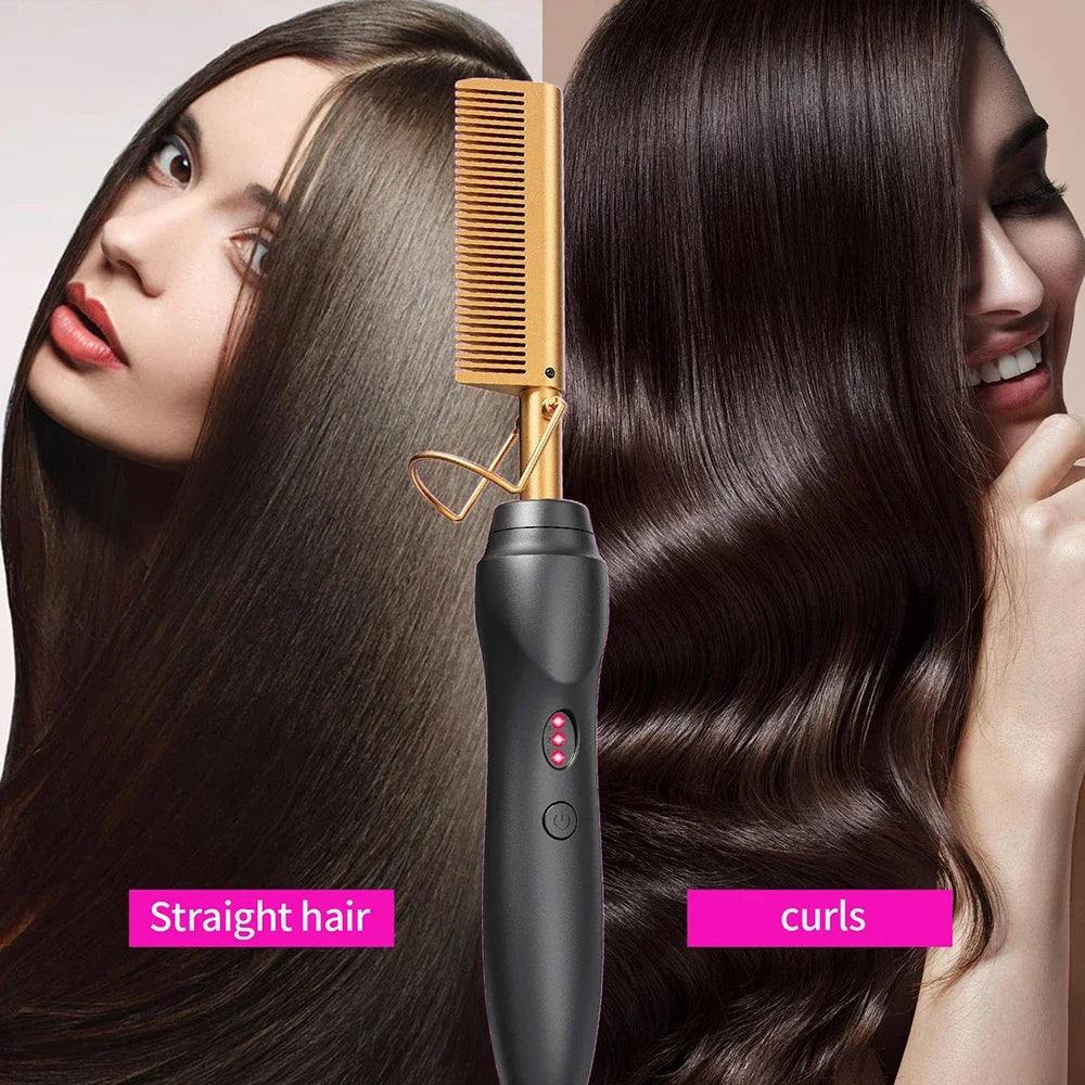 Hair Extensions and Wigs
Hot Comb Hair Straightener Heat Pressing Combs Portable Ceramic Curling Iron for Hair Beard Wigs Wet and Dry Hair Styling Tools