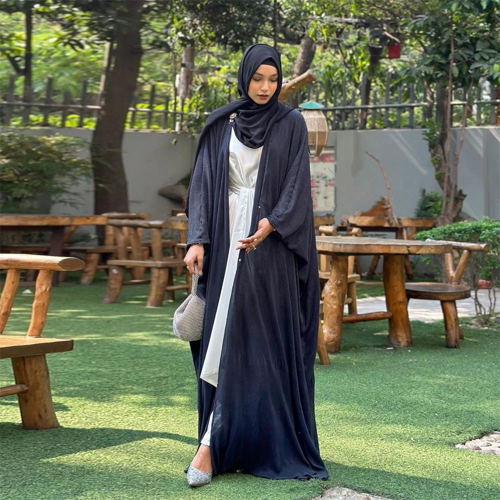 New Pleated Chiffon Abayas for Women Muslim Dress Kimono Open Abaya Robe Dubai Turkey Kaftan Eid Djellaba Islam Kebaya Jalabiya