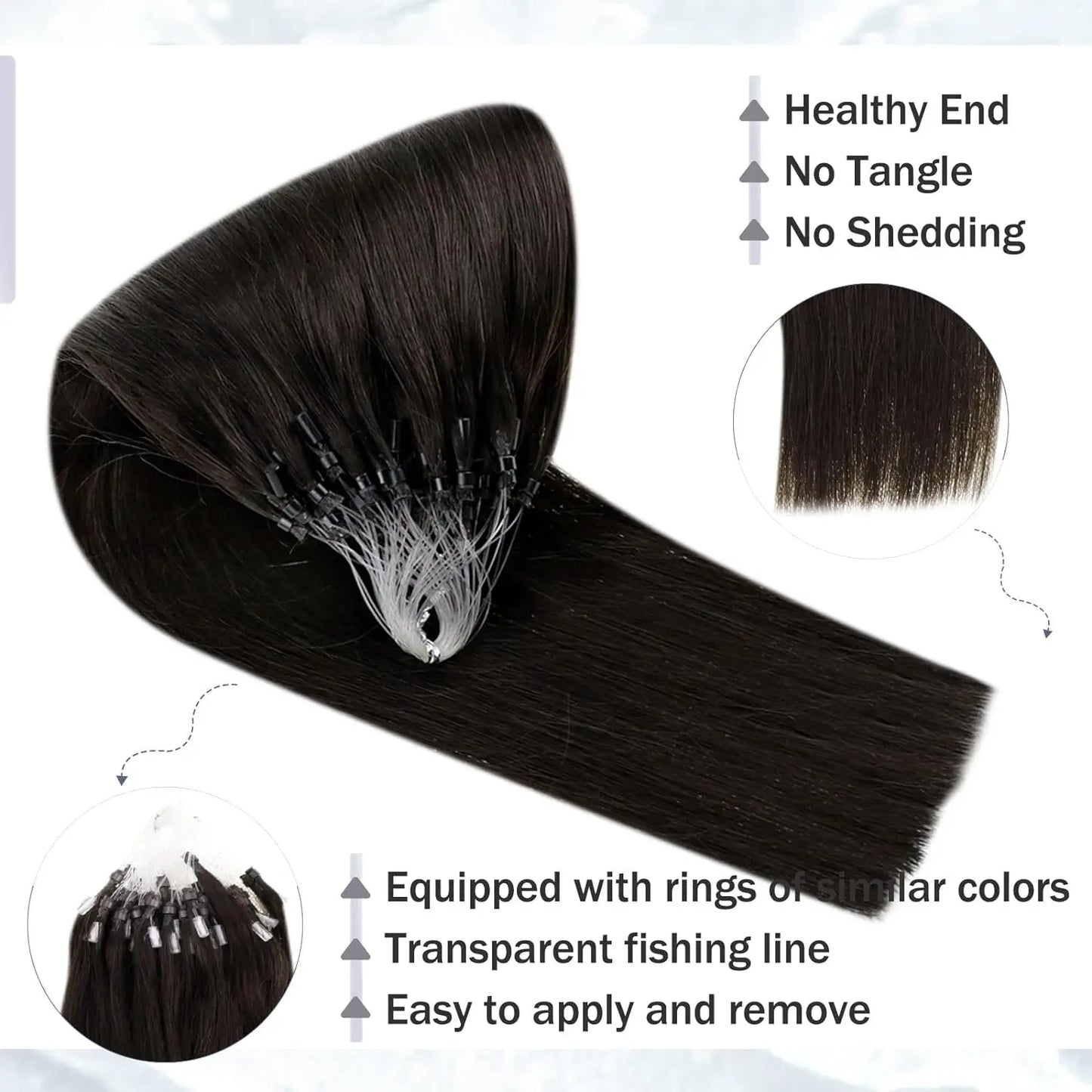 Hair Extensions and Wigs
Micro Loop Human Hair Extensions Fish Line Extension Human Hair Darkest Brown Micro Link Hair Extensions Natural Black For Women