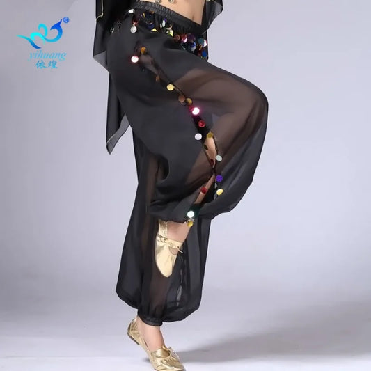 Exotic 
Belly Dance Pants Split Wide Leg Pants Dance Pants Sequined Pants Dance Performance Clothing Exotic Dancewear